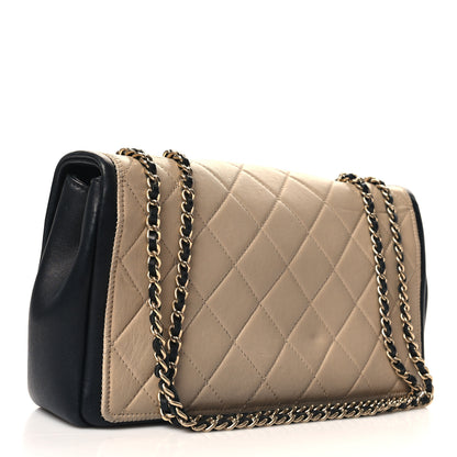 Chanel Calfskin Quilted Medium Graphic Flap Beige Black 3 of 12