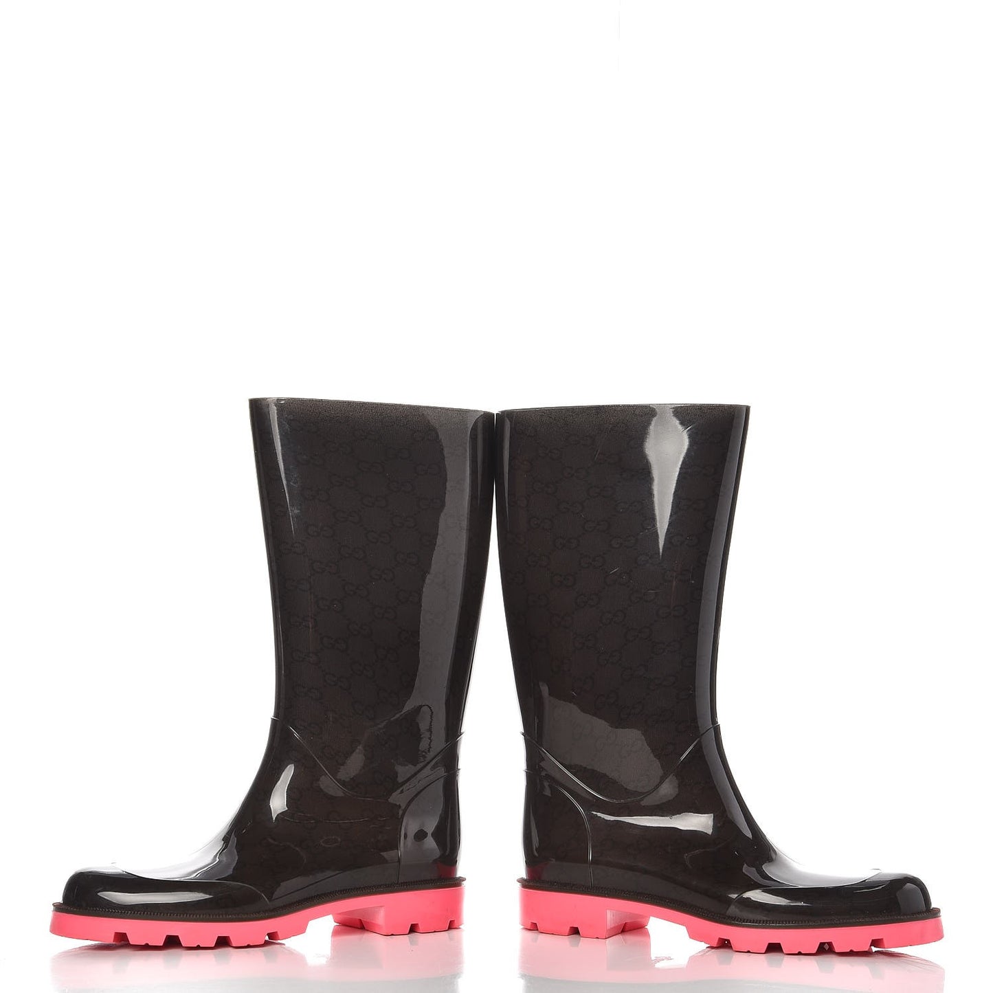 Rubber Monogram Edinburg Rain Boots 39 Pink Brown
