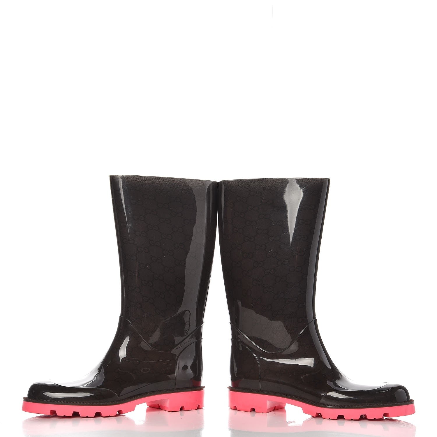 Gucci Rubber Monogram Edinburg Rain Boots 39 Pink Brown 5 of 9