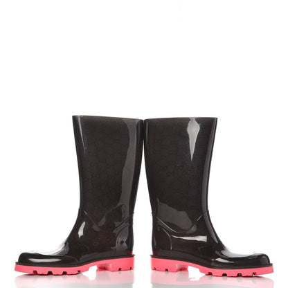 Gucci Rubber Monogram Edinburg Rain Boots 39 Pink Brown 5 of 9