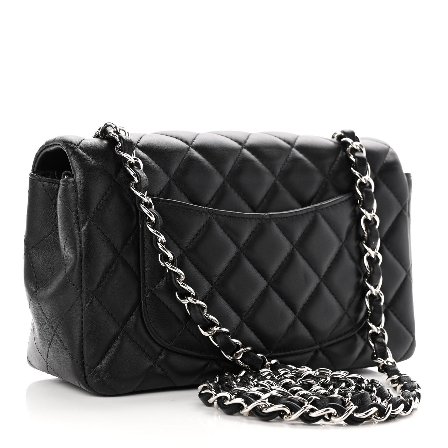 Lambskin Quilted Mini Rectangular Flap Black