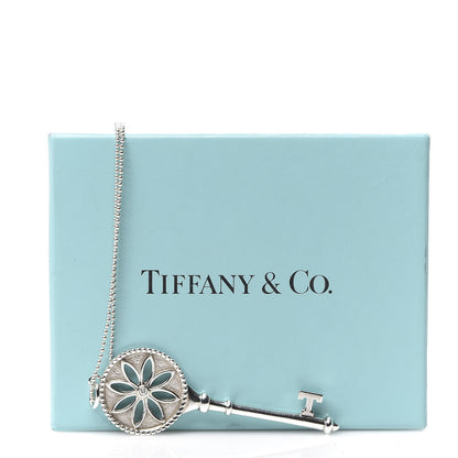 Tiffany Sterling Silver Diamond Large Daisy Key Pendant Necklace 5 of 5