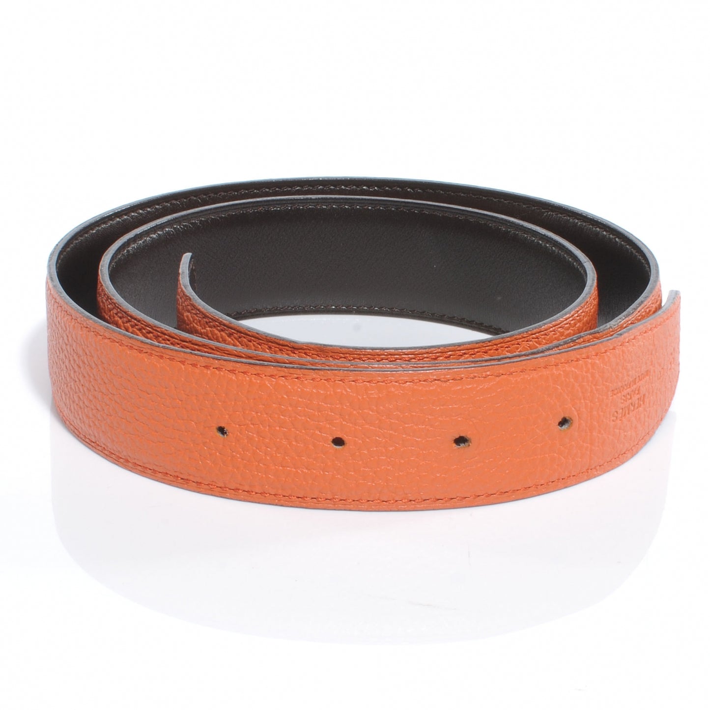 Box Clemence Reversible Belt Strap 85 Orange Chocolate