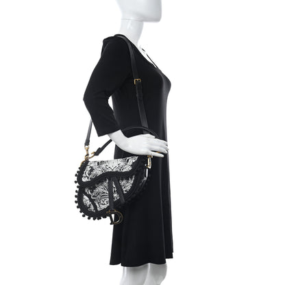 Christian Dior Calfskin Embroidered Saddle Bag Black White 2 of 9