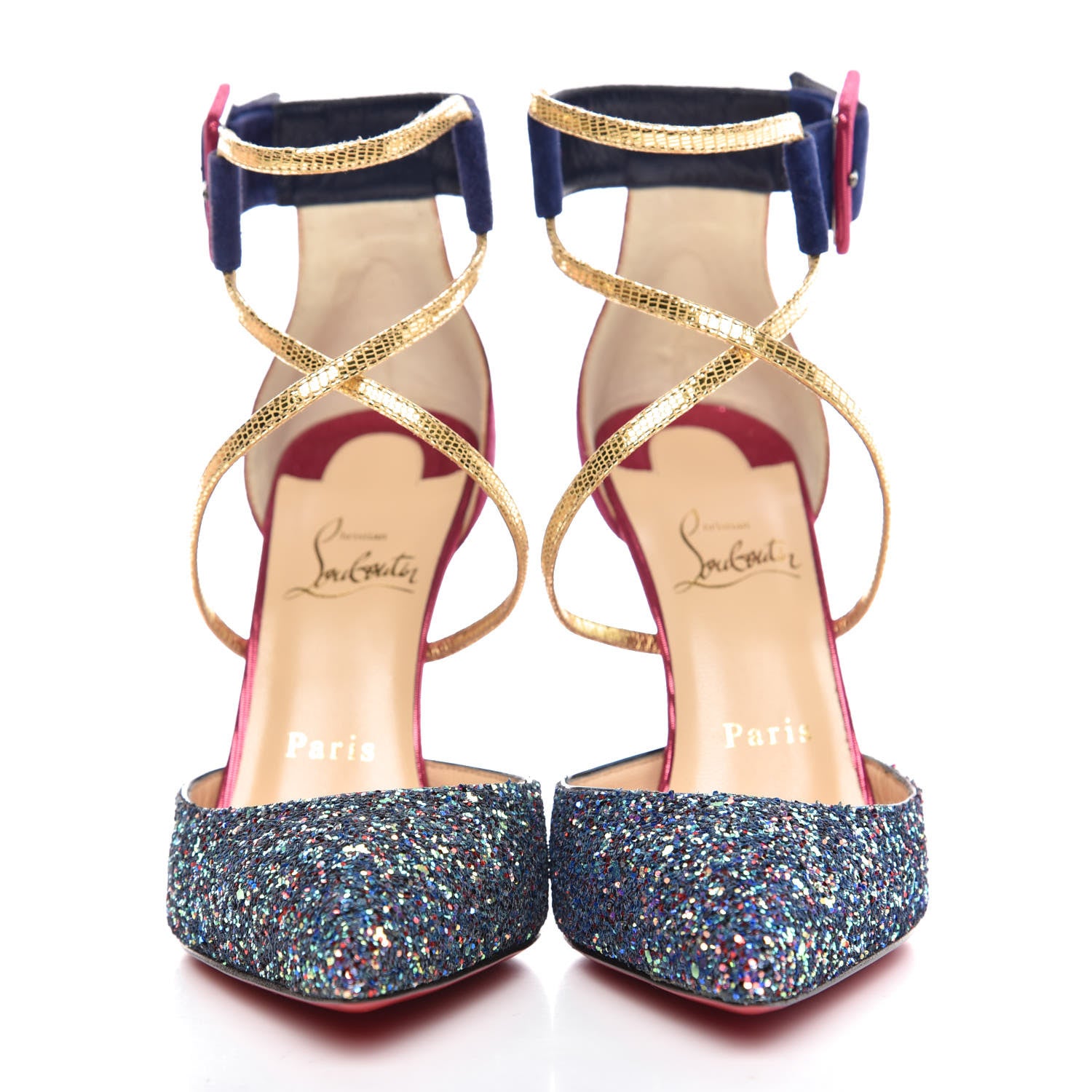 Christian Louboutin Veau Velours Glitter Dragonfly Suzanna 100 Pumps 37.5 China Blue 2 of 8