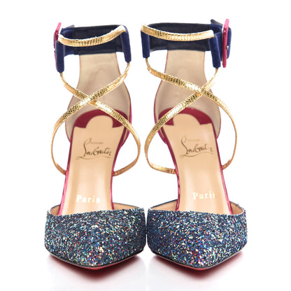 Christian Louboutin Veau Velours Glitter Dragonfly Suzanna 100 Pumps 37.5 China Blue 2 of 8