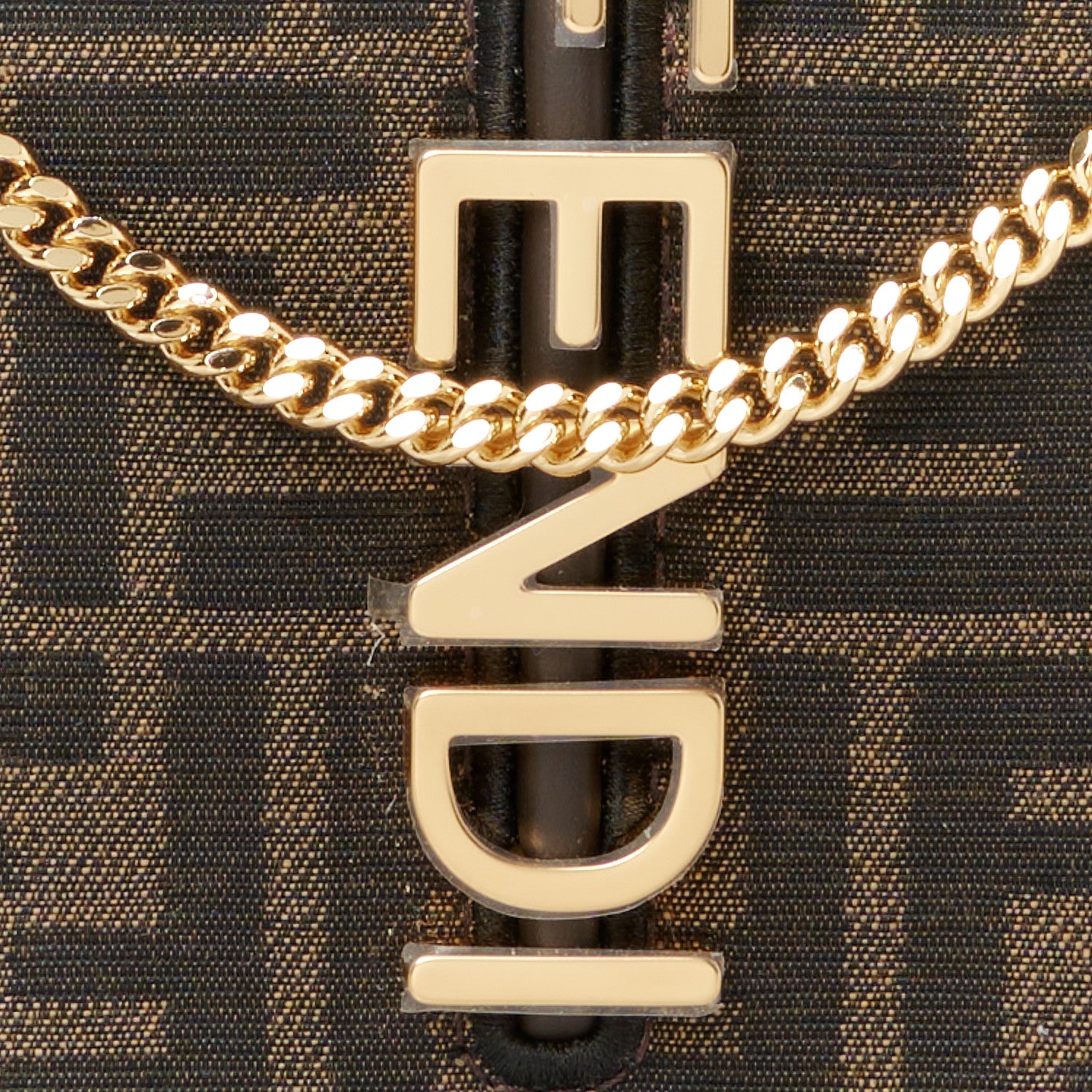 Fendi Fabric Jacquard Vitello Grace FF 1974 Fendigraphy Wallet On Chain Tobacco Moro Ebano 12 of 15