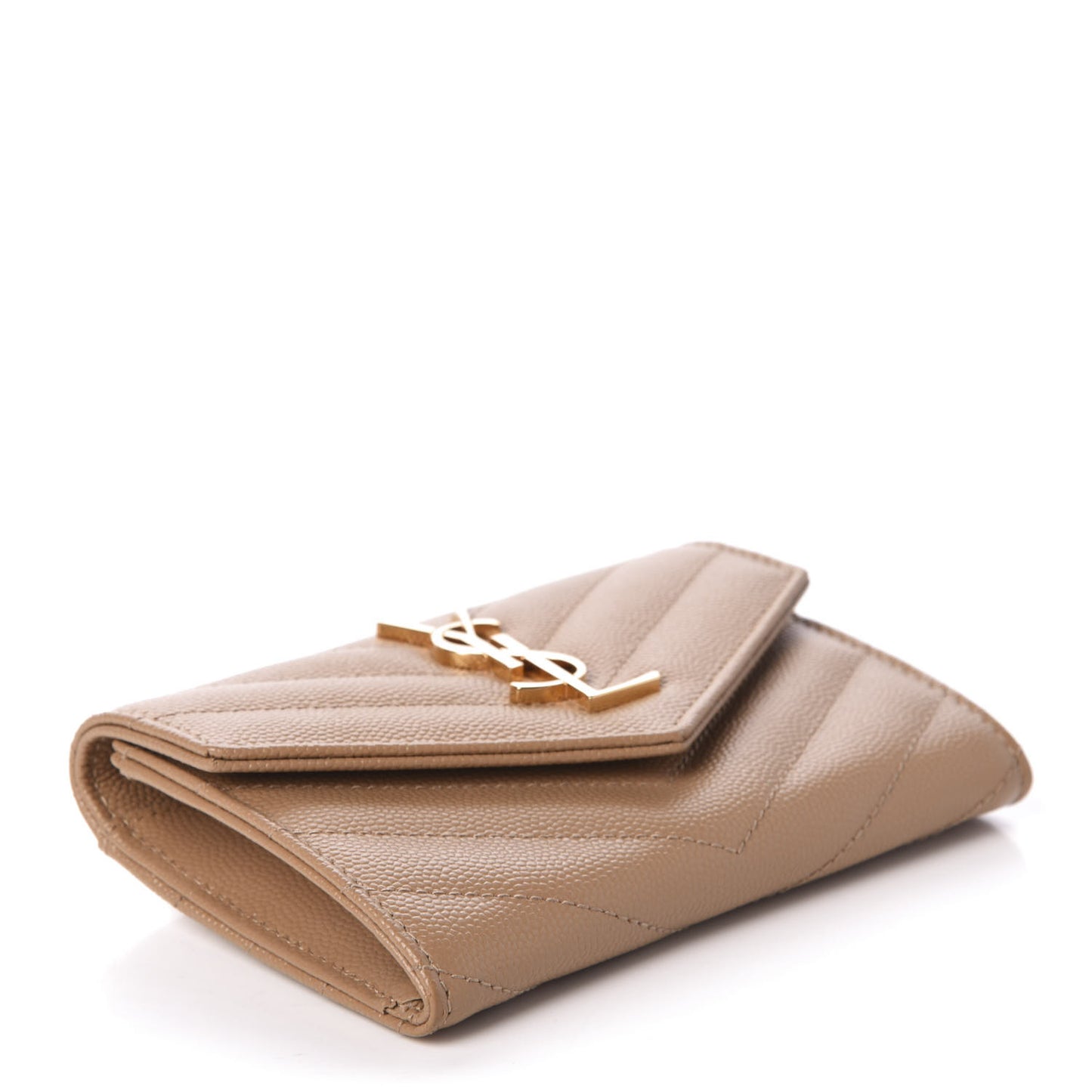 Grain De Poudre Matelasse Chevron Small Monogram Envelope Wallet Light Taupe