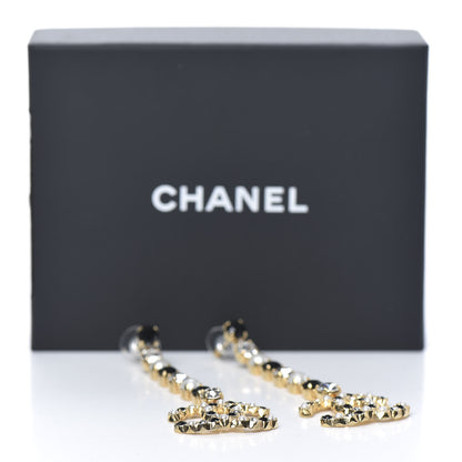 Chanel Resin Crystal Pearl CC Long Drop Earrings Gold Black 5 of 5