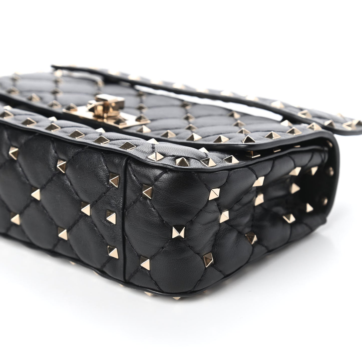 Lambskin Small Rockstud Spike Shoulder Bag Black