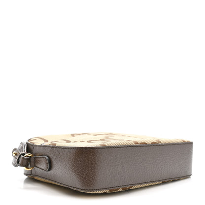 Gucci Monogram Jumbo GG Textured Dollar Calfskin Web Messenger Shoulder Bag Camel Ebony New Acero 4 of 10