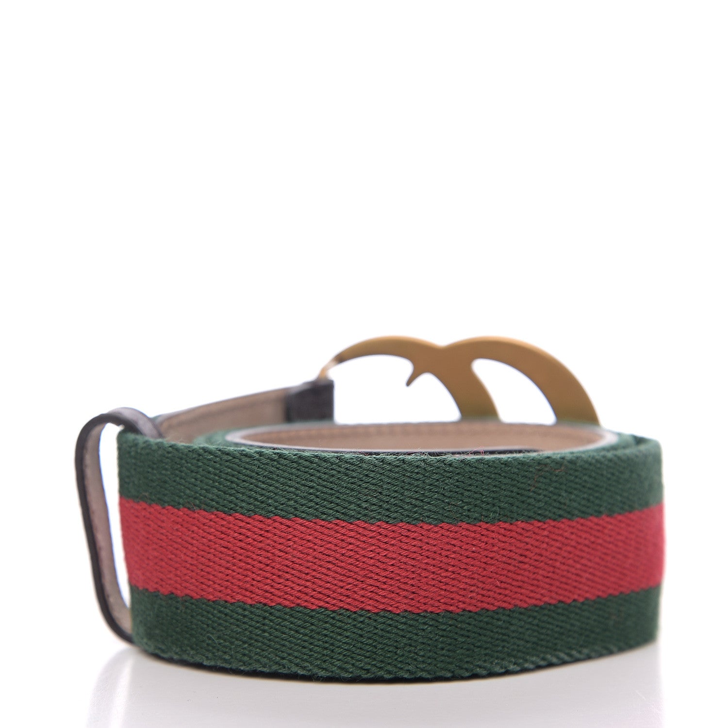 Gucci Nylon Textured Calfskin Double G Web 40mm Belt 85 34 Green Red Dark Cocoa 2 of 5