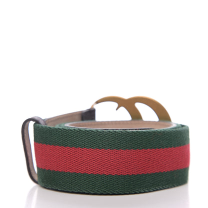 Gucci Nylon Textured Calfskin Double G Web 40mm Belt 85 34 Green Red Dark Cocoa 2 of 5