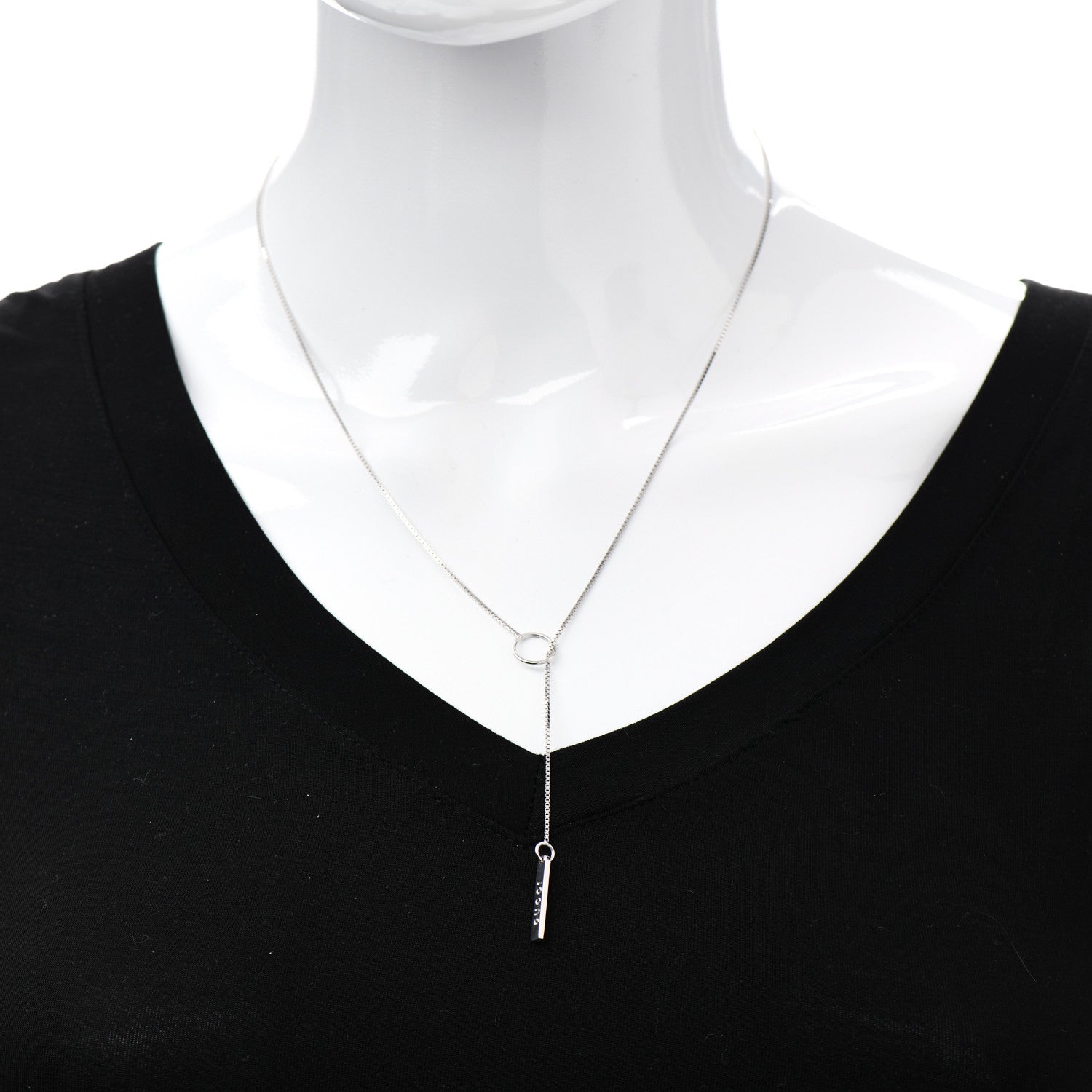 Gucci 18K White Gold 20mm Lariat Necklace 2 of 5