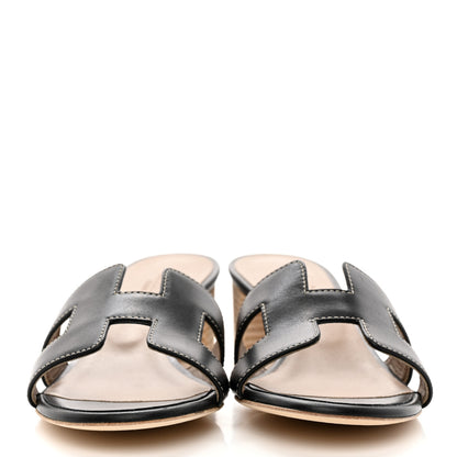 Hermes Calfskin Oasis Sandals 37 Black 2 of 9
