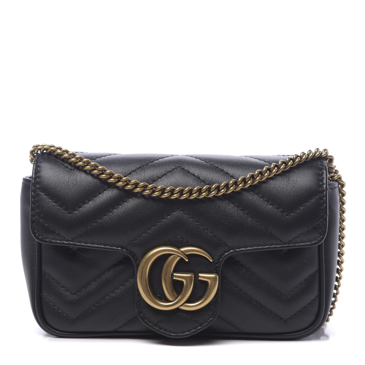 Calfskin Matelasse Super Mini GG Marmont Shoulder Bag Black