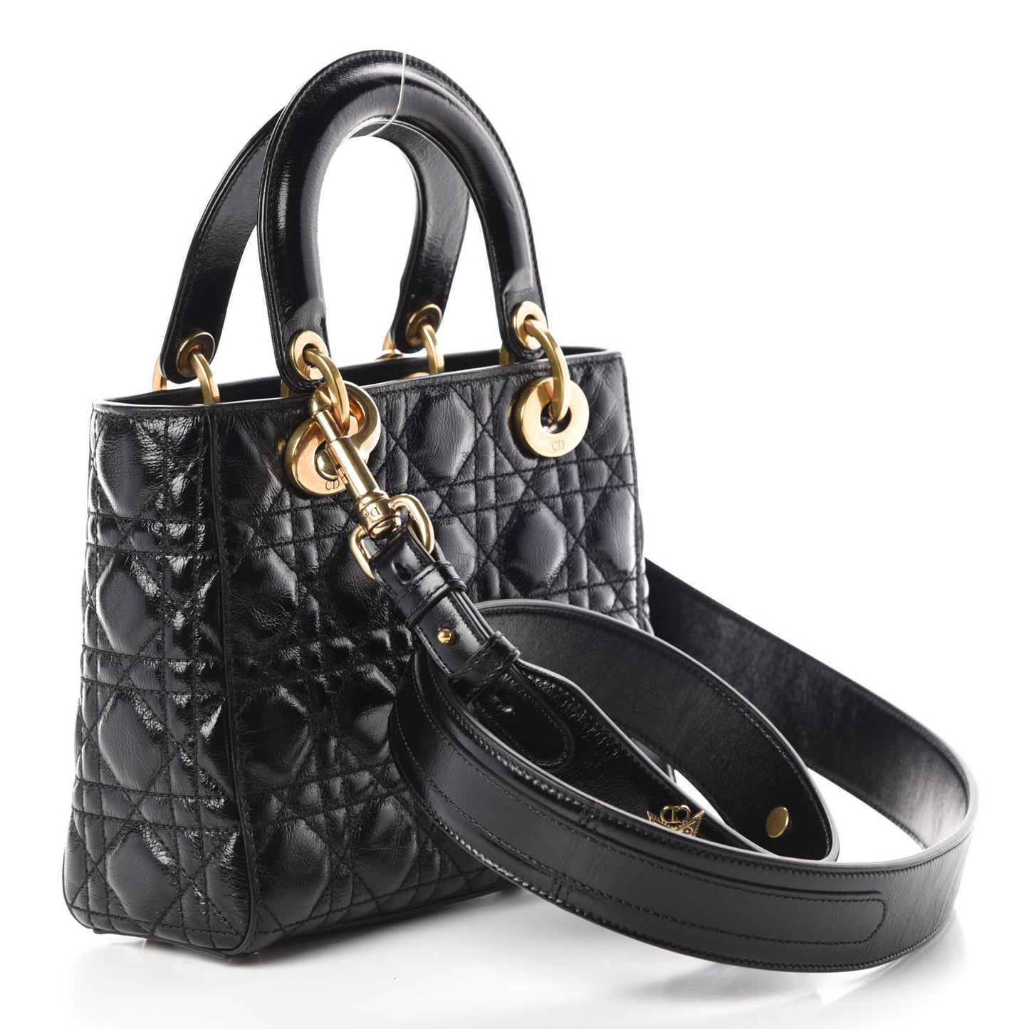 Crinkled Patent Cannage Small Lucky Badges My Lady Dior Black