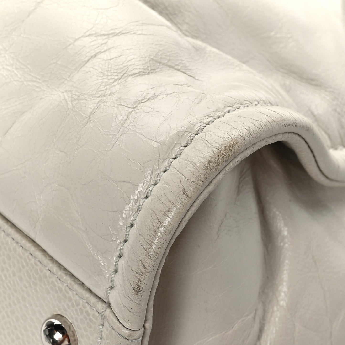 Glazed Calfskin Small Deauville Tote Ecru