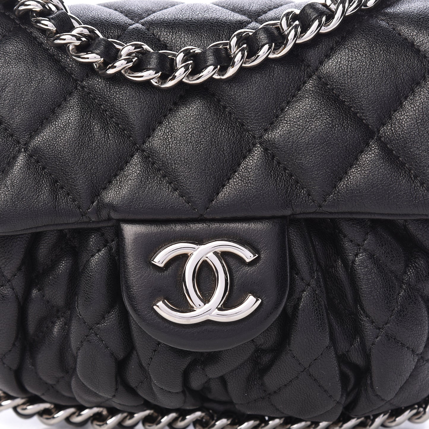 Washed Lambskin Quilted Mini Chain Around Flap Black