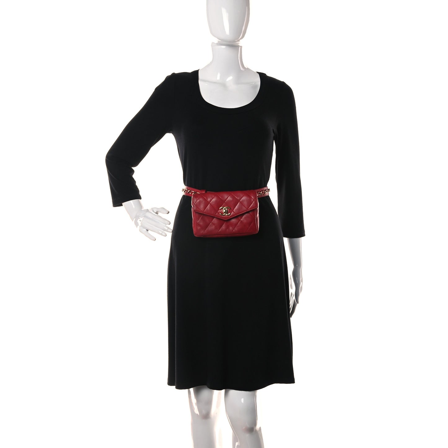 Lambskin Quilted Flap Waist Belt Bag Red