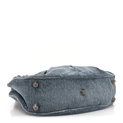 Balenciaga Washed Frayed Denim Crystal Small Le Cagole Shoulder Bag Blue 5 of 11