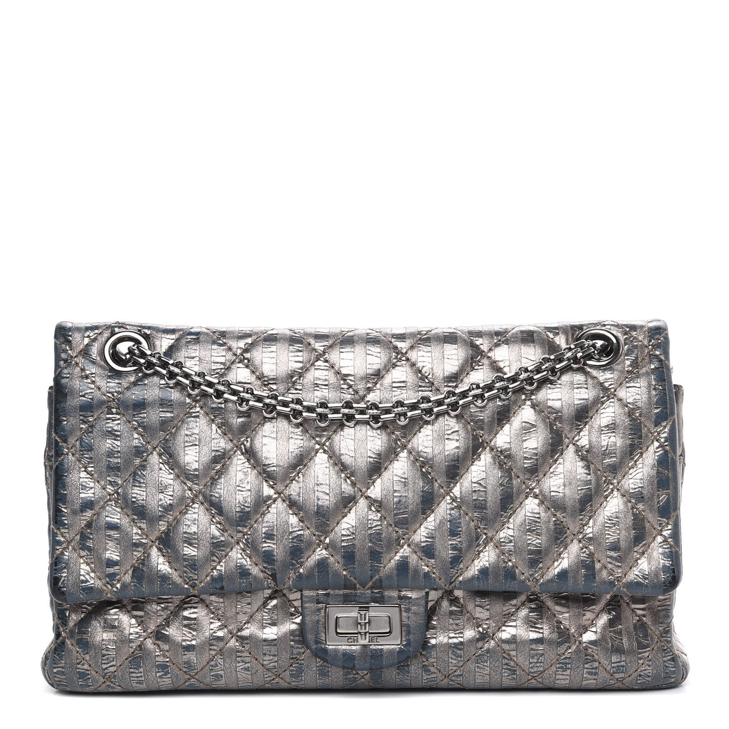 Chanel Metallic Striped Calfskin 2.55 Reissue 226 Flap Silver 1 of 15