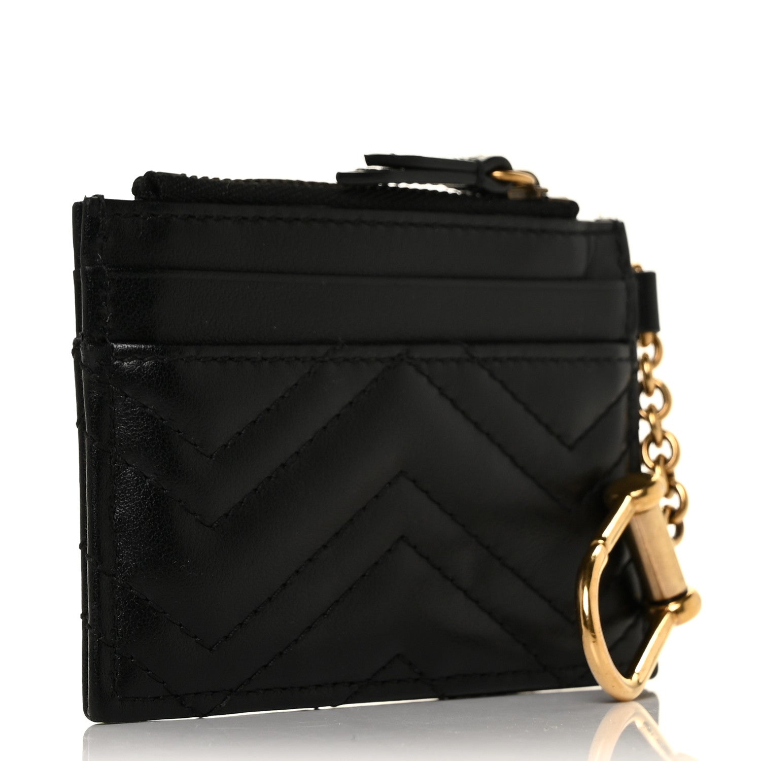 Gucci Calfskin Matelasse Chevron GG Marmont Key Case Card Holder Black 3 of 8