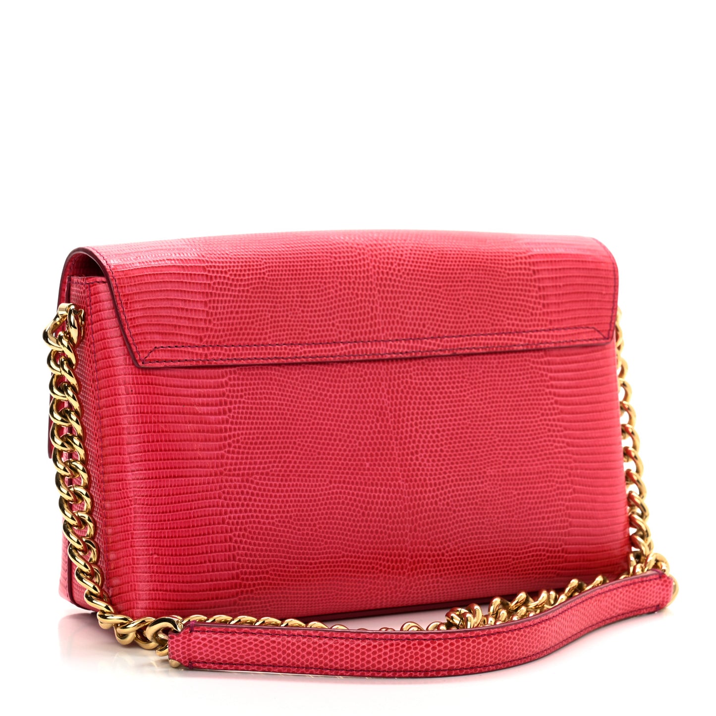 Stampa Iguana Calfskin Crystal Millennials Chain Shoulder Bag Pink