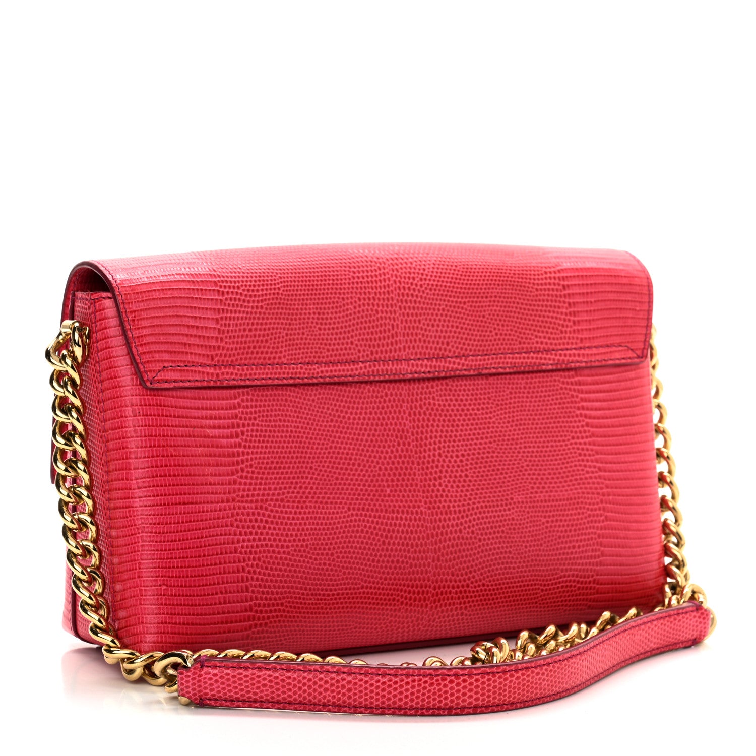 Dolce & Gabbana Stampa Iguana Calfskin Crystal Millennials Chain Shoulder Bag Pink 3 of 9