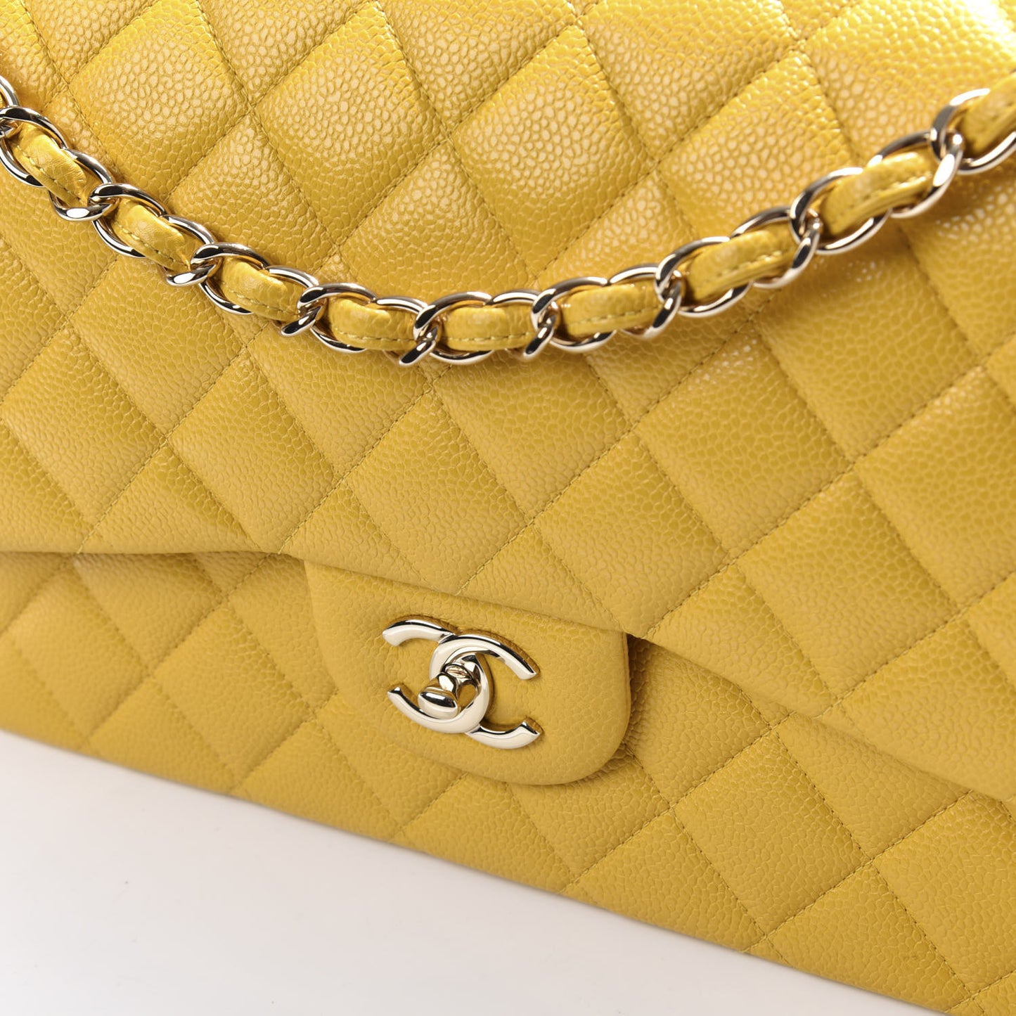 Caviar Quilted Jumbo Double Flap Yellow
