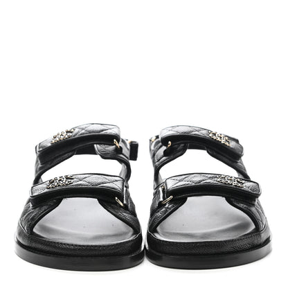 Chanel Grained Calfskin Velcro Dad Sandals 41 Black 2 of 9