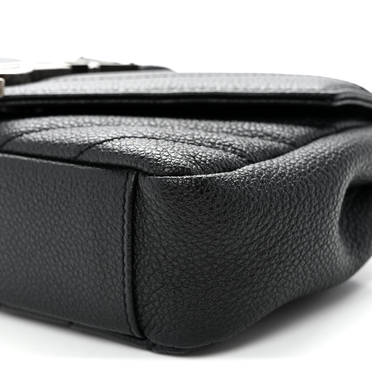 Grained Calfskin Matelasse Chevron Classic Monogram Baby Chain Bag Black