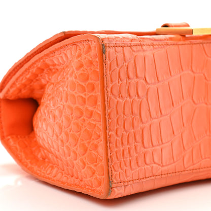 Balenciaga Shiny Calfskin Crocodile Embossed Small Hourglass Top Handle Bag Orange 8 of 14