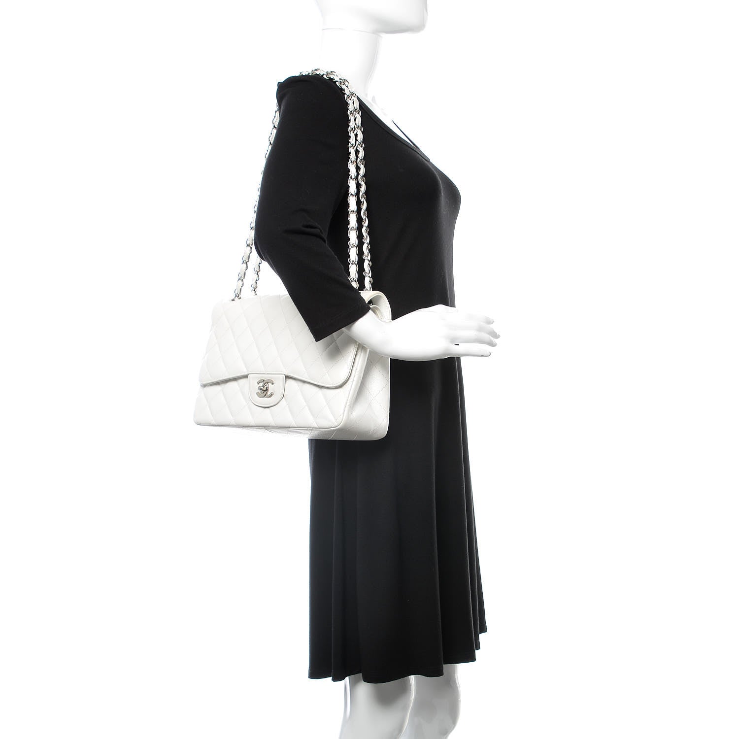 Chanel Caviar Quilted Jumbo Double Flap White 2 of 14