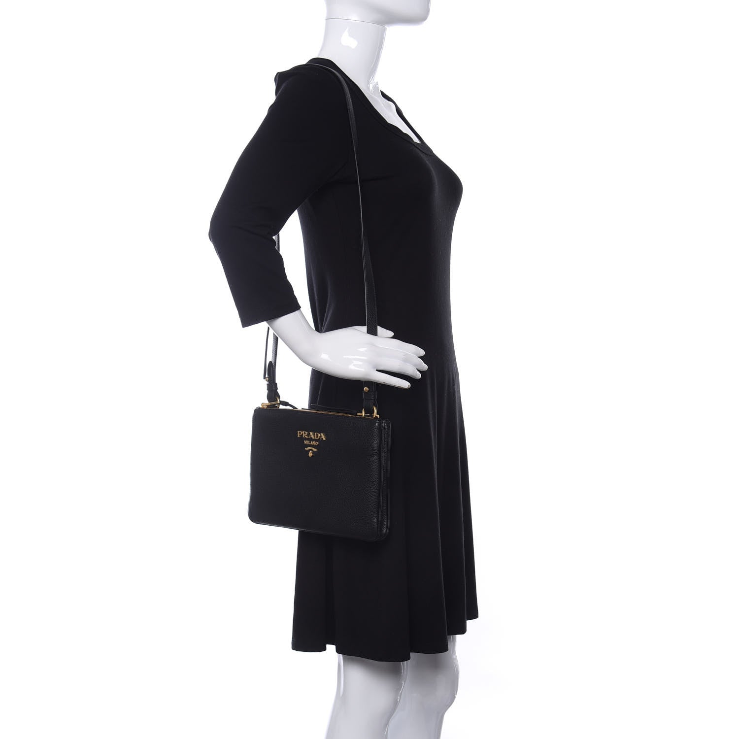 Prada Vitello Phenix Double Zip Crossbody Bag Black 2 of 12