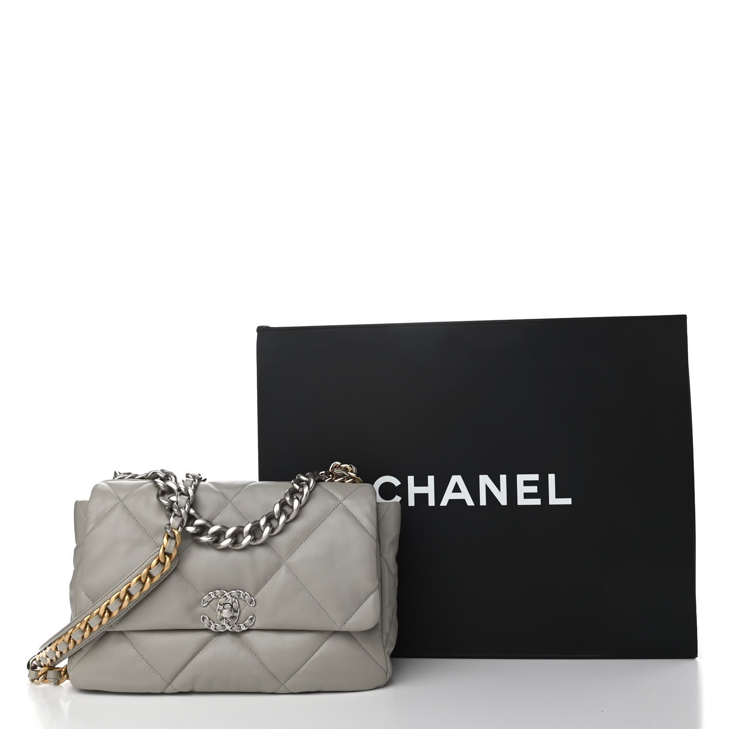 Chanel Lambskin Quilted Large Chanel 19 Flap Light Grey 10 of 10