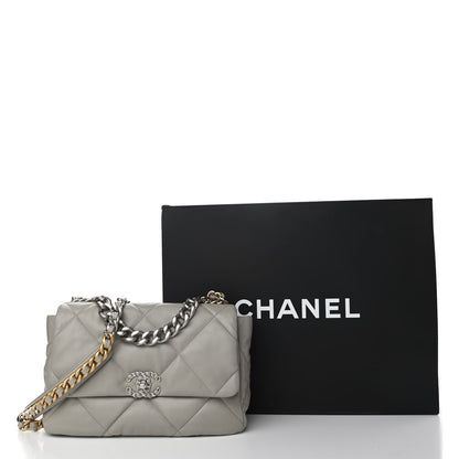 Chanel Lambskin Quilted Large Chanel 19 Flap Light Grey 10 of 10
