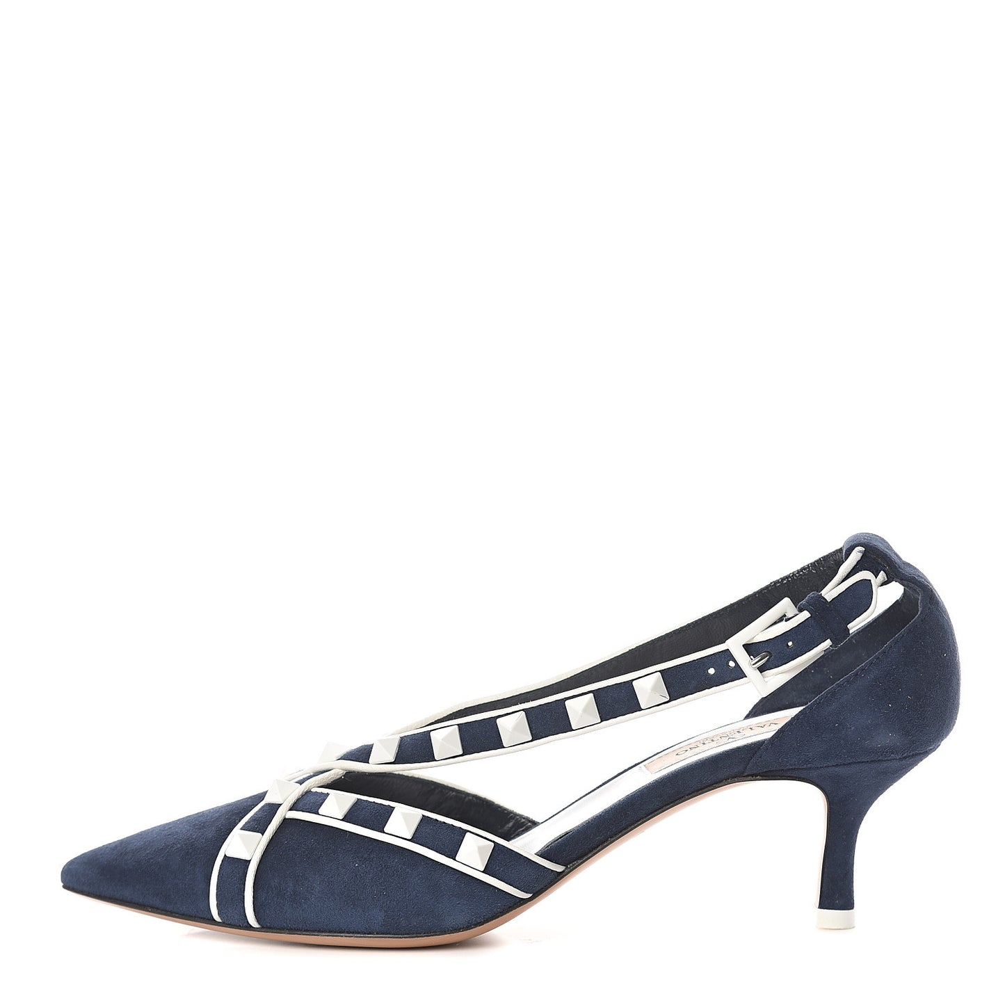 Suede Free Rockstud Cross Strap D'Orsay 55mm Pumps 35.5 Marine Optic White