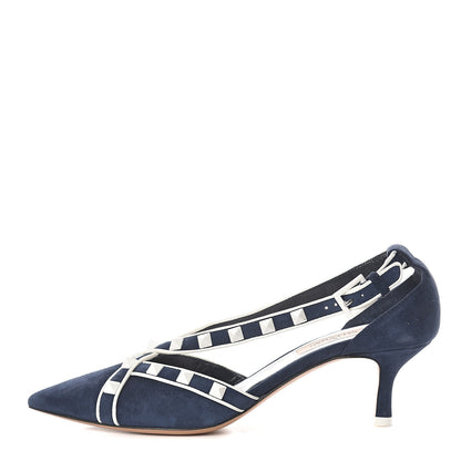 Valentino Garavani Suede Free Rockstud Cross Strap D'Orsay 55mm Pumps 35.5 Marine Optic White 1 of 7