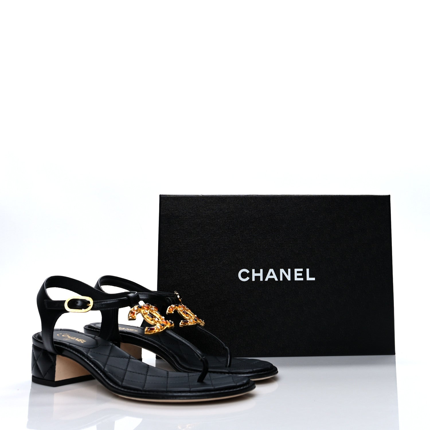 Chanel Goatskin Fantasy CC Crystal Thong Sandals 39 Black 9 of 9