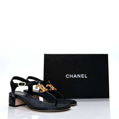 Chanel Goatskin Fantasy CC Crystal Thong Sandals 39 Black 9 of 9