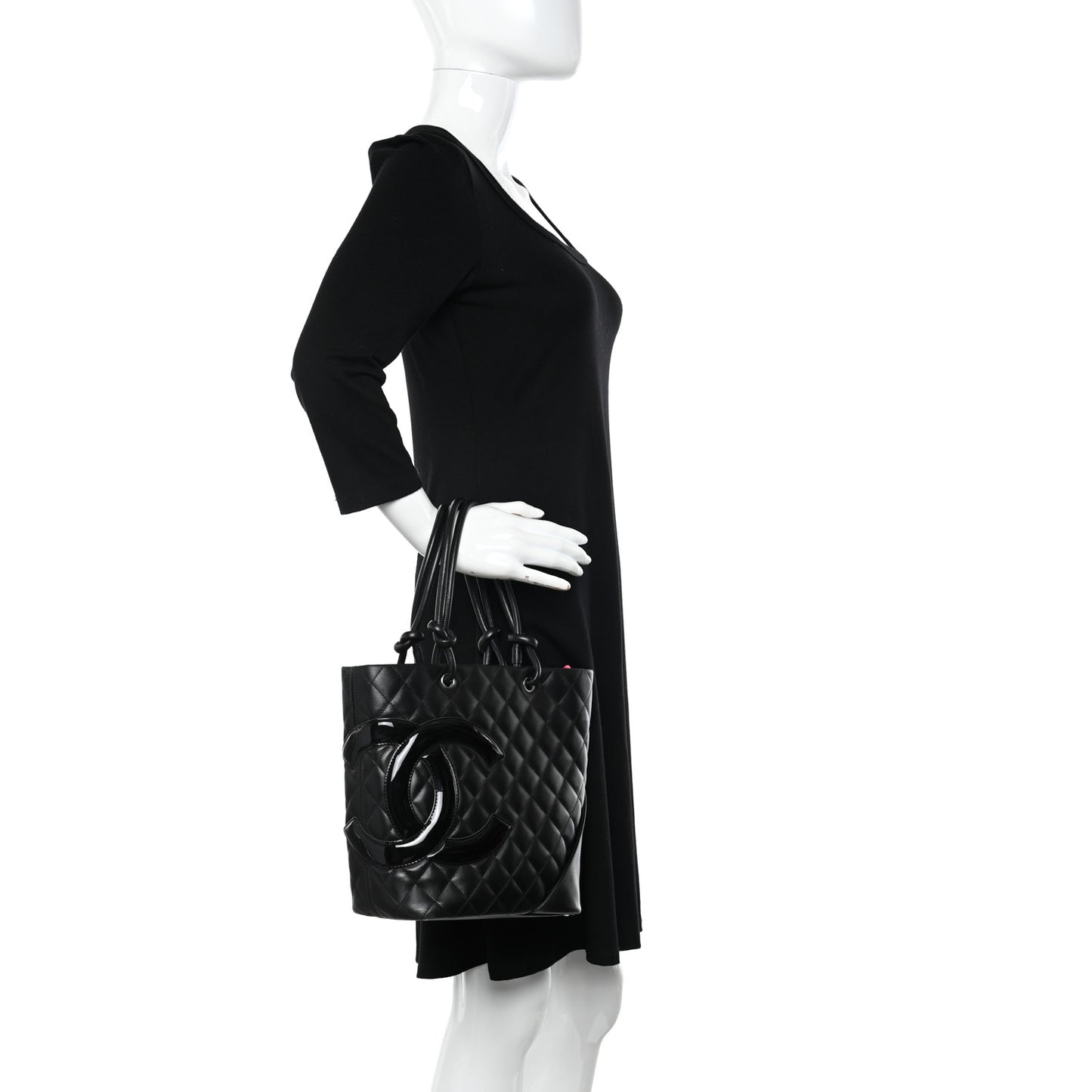 Calfskin Quilted Medium Cambon Tote Black