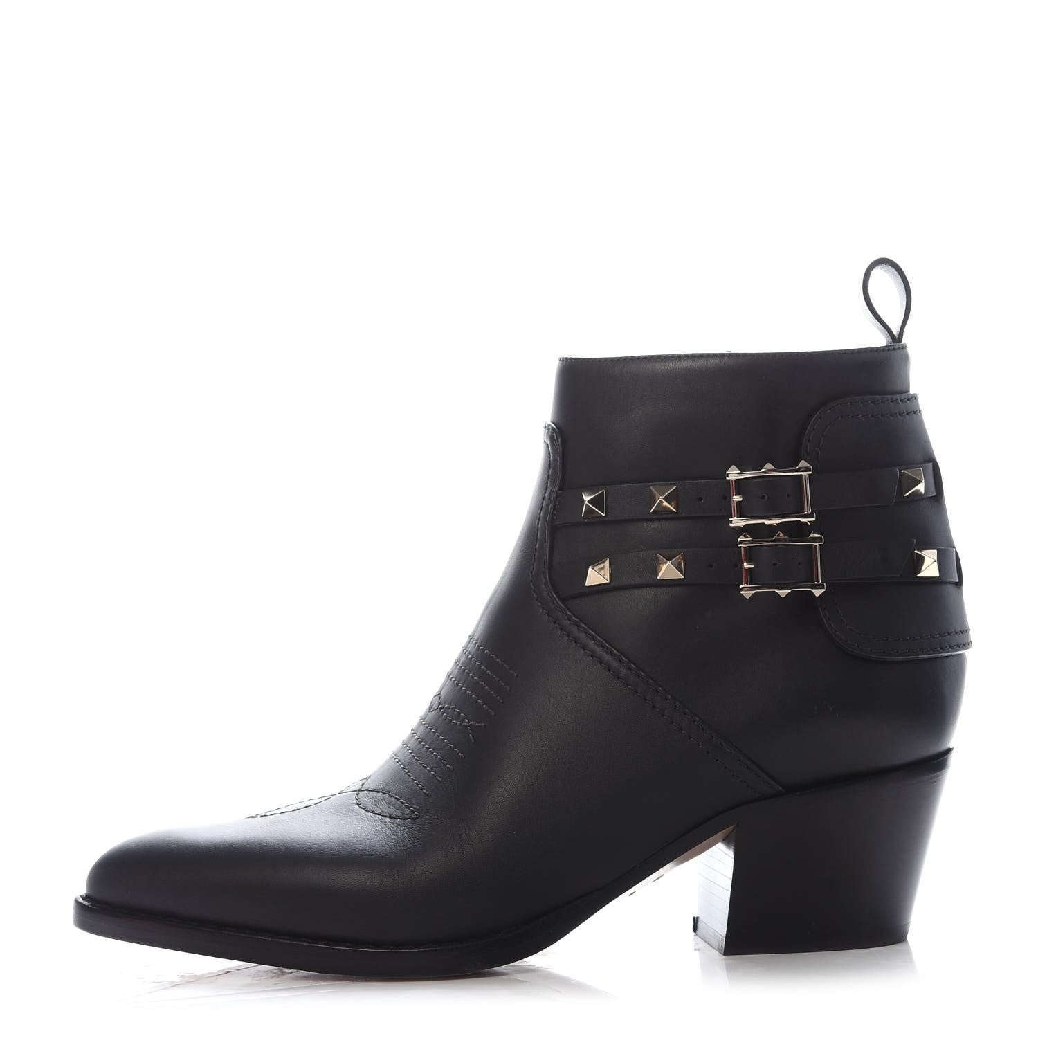 Valentino Garavani Calfskin Rockstud Double Buckle 50mm Cowboy Ankle Boots 38 Black 1 of 9