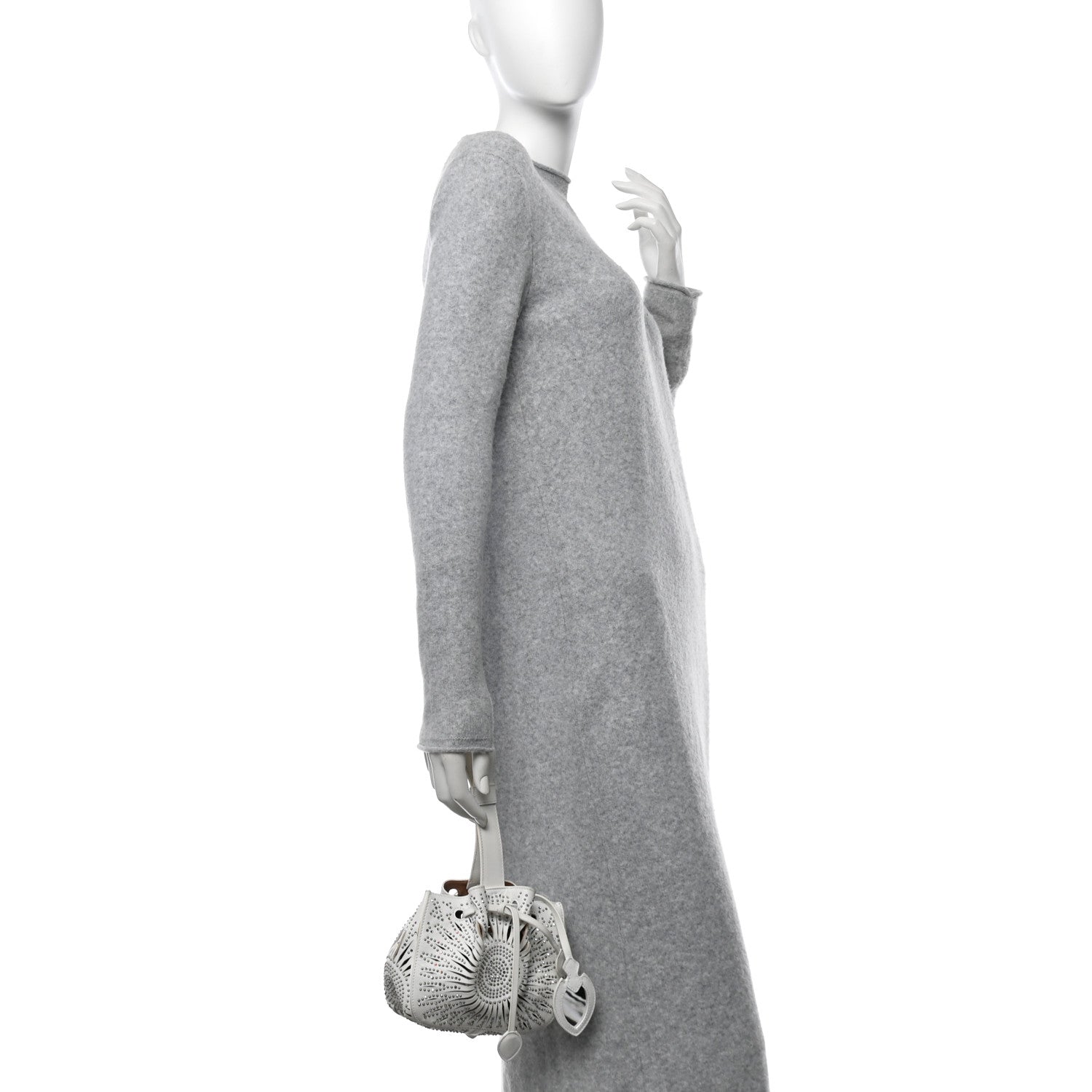 Alaia Calfskin Lux Laser Cut Studded Rose-Marie 19 Bag White 2 of 10