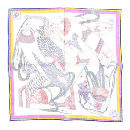 Hermes Silk Zouaves Et Dragons Pocket Square White Rouge Rose 1 of 4