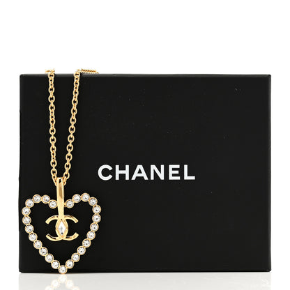 Chanel Crystal CC Heart Necklace Gold 3 of 5
