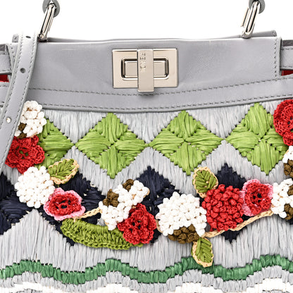 Fendi Nappa Raffia Embroidered Mini Peekaboo Iconic Satchel Grey Multicolor 8 of 10