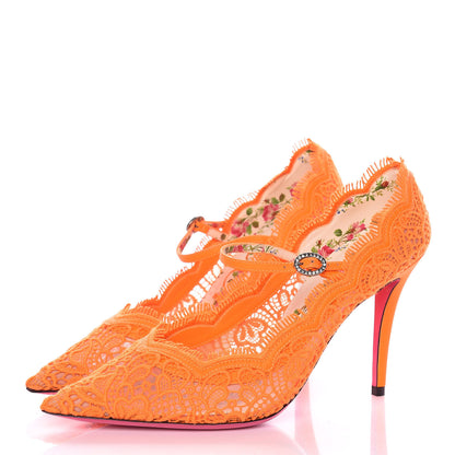 Gucci Lace Pizzo Venice Pumps 38.5 Orange Fluo 3 of 8