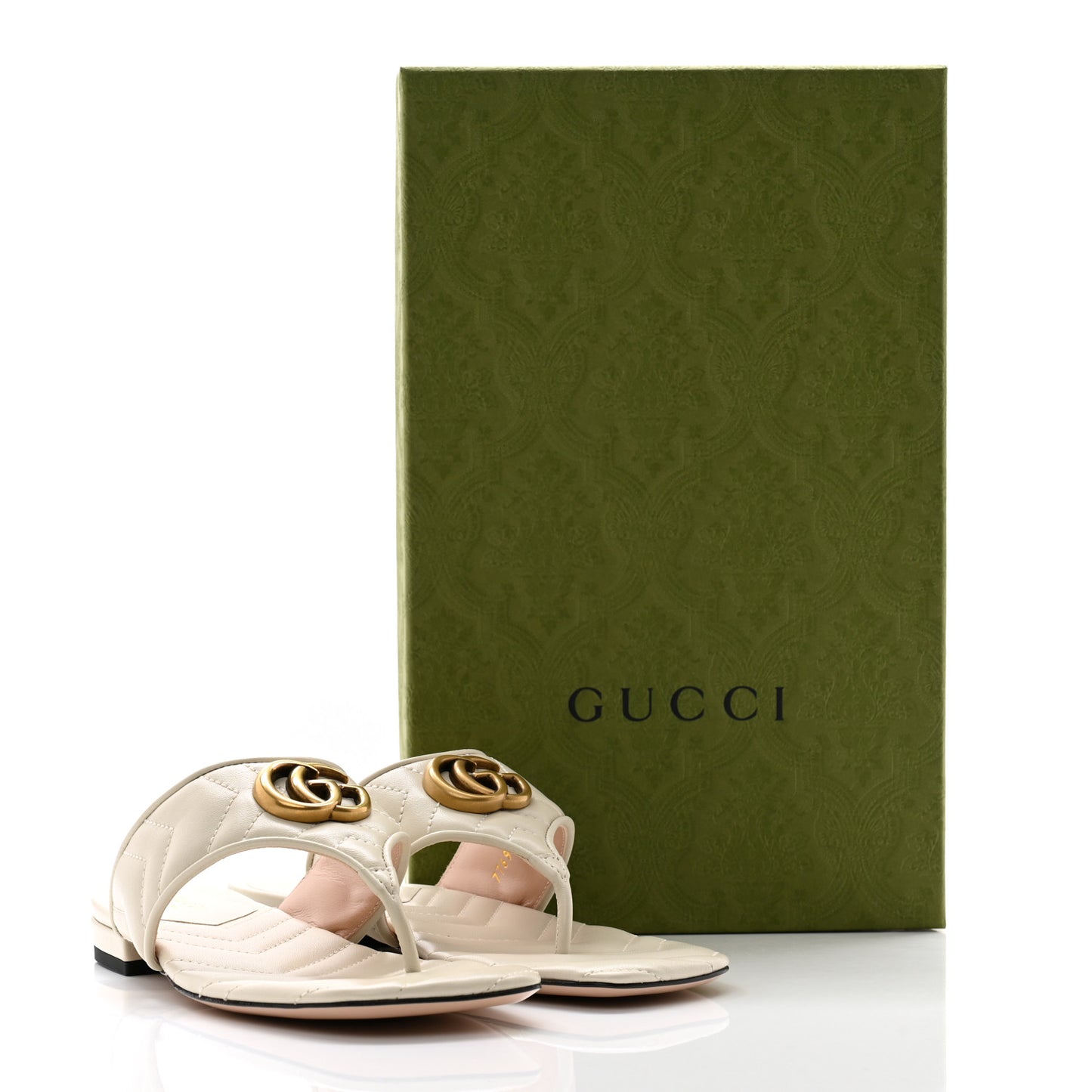 Nappa Charlotte Double G Marmont Thong Sandals 36 Mystic White