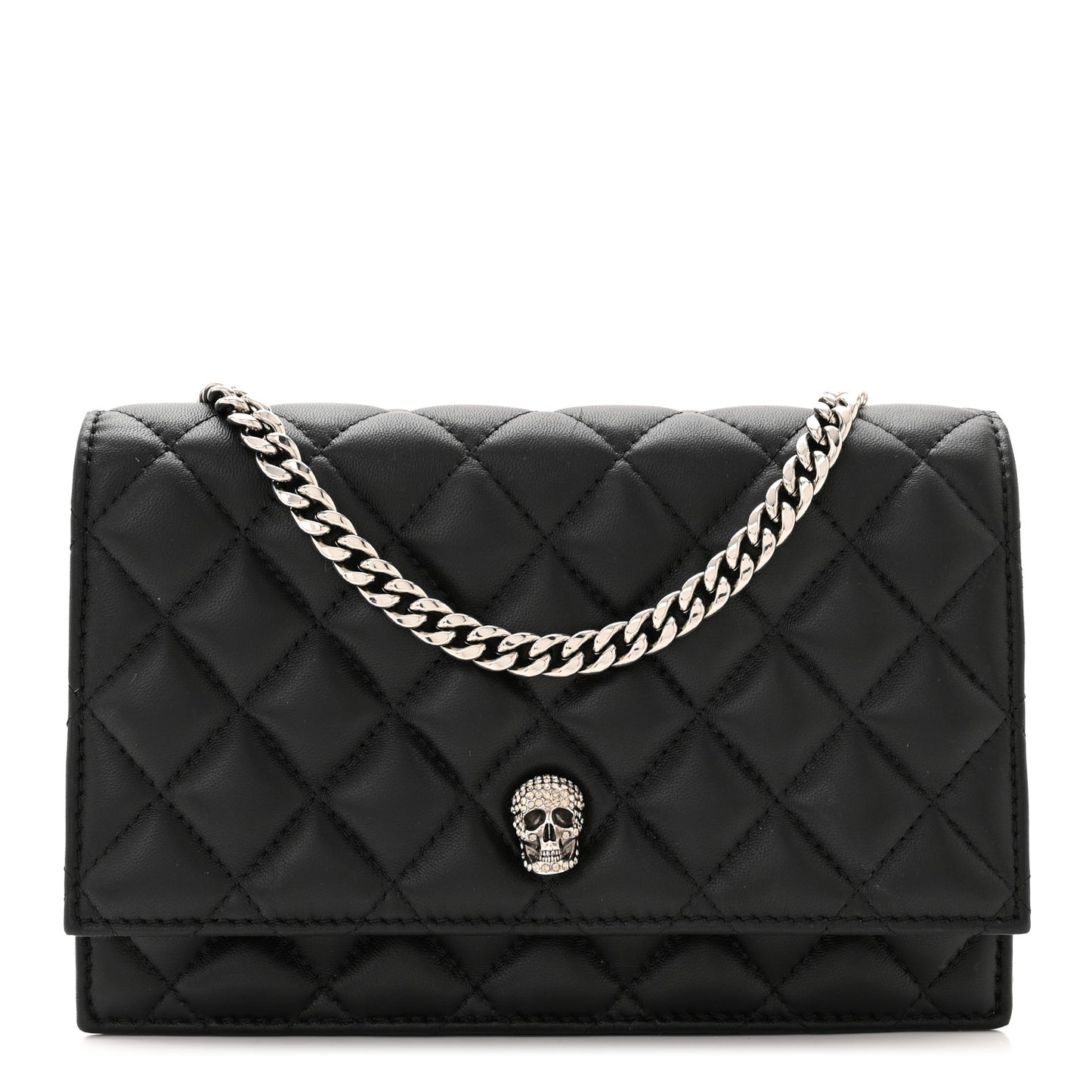 Calfskin Quilted Mini Skull Chain Crossbody Bag Black